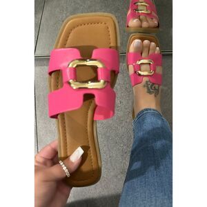SHEWIN PINK METAL DECOR CUT OUT SQUARE TOE SLIPPERS